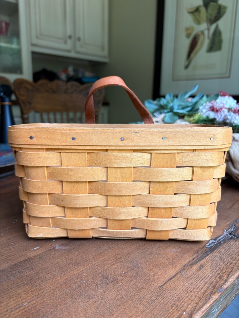 Longaberger MEDIUM KEY BASKET 9” Leather Strap Hanging W/ Protector Vintage 1991